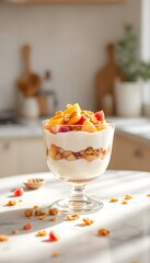 Fruit and Yogurt Parfait with Granola in Glass