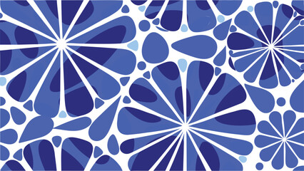 Abstract blue and white floral pattern with petal shapes and radiating lines design element artwork