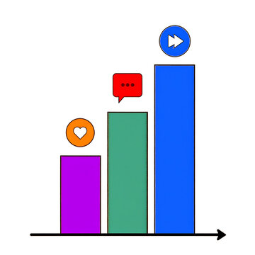 Colorful Social Media Engagement Bar Chart&mdash;Likes, Comments, Shares Vector Illustration