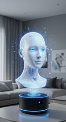 Robot Head Hologram Artificial Intelligence Modern Living Room