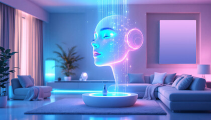 Glowing Woman Futuristic Home Interior