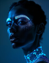 Cyberpunk Beauty Glowing Makeup and Futuristic Portrait