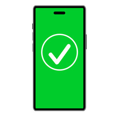 smartphone with green check mark symbol on screen