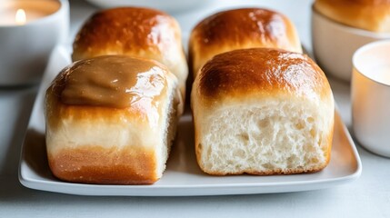 Delicious Plate of Freshly Made Rolls with Flickering Candlelight Glow