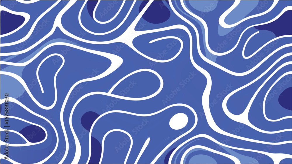 Poster abstract background with blue shapes and white lines in a flowing organic arrangement design pattern