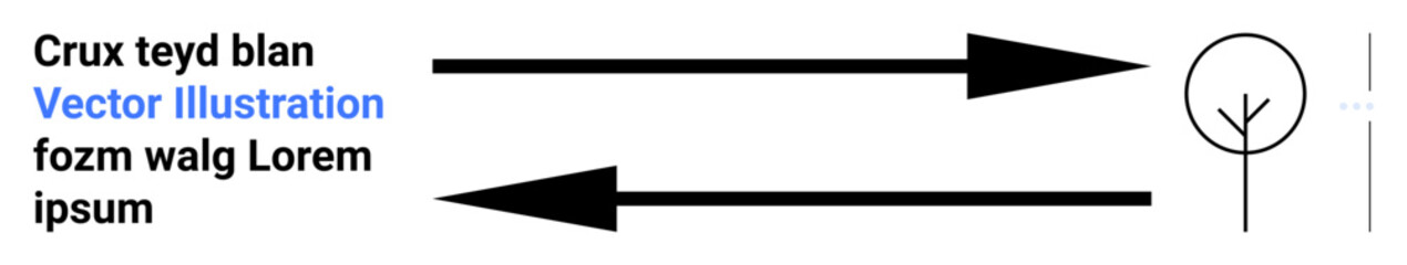 Fototapeta premium Black arrows pointing opposite directions, abstract tree design, and placeholder text. Ideal for diagrams, educational content, navigation UX, sustainability, presentations, infographics simple