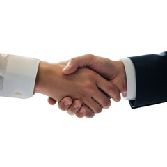 Two businessmen firmly shake hands, sealing a successful deal and signifying a strong partnership, trust, and professional agreement on a transparent background