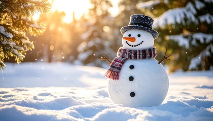 Obraz premium Snowman in snowy winter scene
