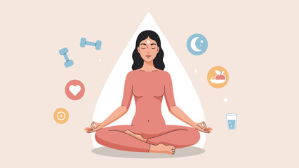 Woman Meditating, Holistic Wellness and Self-Care Illustration