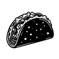 Stylized black and white drawing of a filled taco silhouette