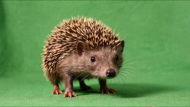 Curious Hedgehog: A close-up view of an adorable hedgehog standing gracefully, capturing every detail of the animal's unique features and endearing charm.