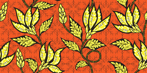 African geometric ethnic traditional orange pattern. seamless beautiful Kitenge, chitenge, Ankara style. fashion design. Geometric floral abstract motif. Floral Ankara prints, African wax prints