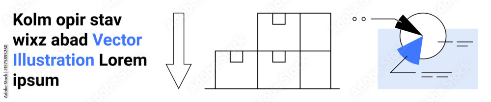 Aufkleber boxes stacked in warehouse with arrow indicating flow, pie chart visualizing data insights. ideal fo