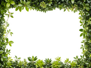 Lush Greenery Frame: A vibrant natural frame composed of fresh green leaves encircles a blank space, offering a versatile backdrop for design or artistic expression.