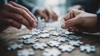 Business people hold jigsaw puzzle icon strategy teamwork collaboration connection.