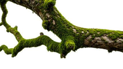 Moss-covered Branch: A close-up image of a weathered tree branch blanketed in vibrant, textured moss, showcasing the intricate beauty of nature's artistry.