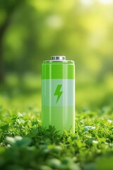 “Pile verte sur fond sombre avec une icône de recyclage. Recyclage de l’appareil électrique.