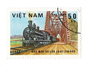 A vintage postage stamp from Vietnam isolated on a white background.