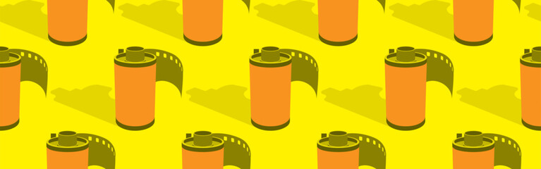 Seamless pattern of 35mm film rolls creating a retro photography vibe