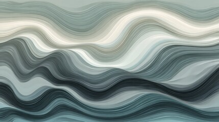 Fototapeta premium Abstract artistic background featuring flowing waves of muted colors in shades of cream, gray, and blue, creating a serene and tranquil visual experience