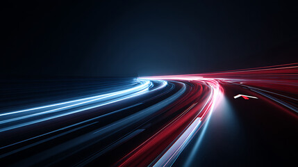 Abstract Futuristic Road with Blue and Red Light Streaks