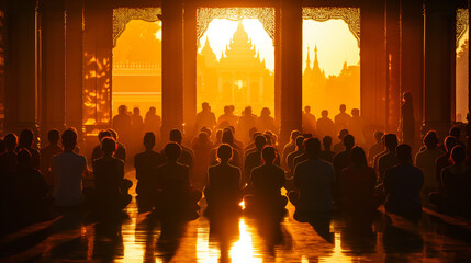 Silhouette, people group praying worship devotion prayer spiritual religion.