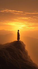 Silhouette prayer mountain top sunrise praying worship devotion prayer spiritual religion.