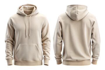 Beige Hoodie Front and Back View on Transparent Background