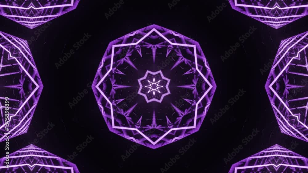 Poster light tone 3d kaleidoscope animation with bright linear neon geometry, seamless abstract motion loop