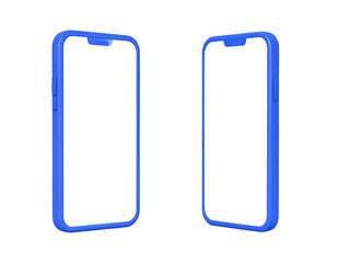 Two vibrant blue mobile device frames with blank screens stand ready for digital content display.