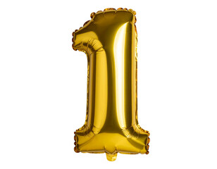 Fototapeta premium Firefly_Gold helium balloon shaped as number 1 isolated on transparent background; PN