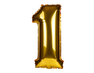 Fototapeta premium Firefly_Gold helium balloon shaped as number 1 isolated on transparent background; PN