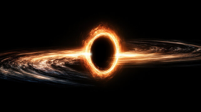 Dramatic glowing black hole in deep space with fiery light ring