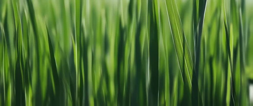 Closeup vibrant grass blades field