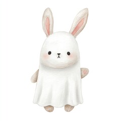 Obraz premium Adorable Watercolor Bunny Dressed in a Ghost Costume for Halloween