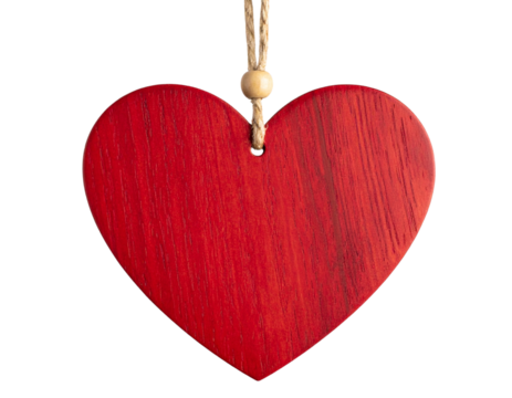 Firefly_Hanging red wooden heart. Christmas ornament isolated on transparent background.