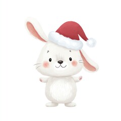 Adorable Watercolor Bunny in Santa Hat, Festive Holiday Cheer, Winter Wonderland Delight