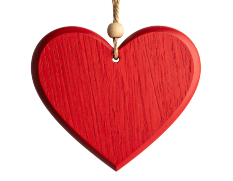  Firefly_Hanging red wooden heart. Christmas ornament isolated on transparent background.