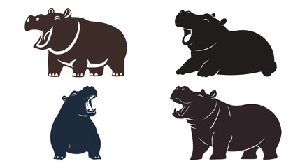 Obraz premium Charming black silhouette of a baby hippo yawning with mouth wide open, capturing the cuteness, innocence, and gentle nature of wildlife in a playful and minimalist design, ideal for children’s decor,