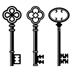 Obraz premium Elegant Antique Keys A Collection of Ornate Lock Mechanisms Representing History Security and Timeless Design Each Key Distinct in its Intricate Detailing