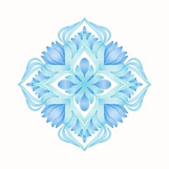  Serene Blue Watercolor Mandala on White Background A tranquil and elegant blue floral mandala design, rendered in a beautiful watercolor style, set against a clean white background. This symmetrical 