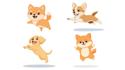 Obraz premium Adorable happy puppy jumping with joy and energy, looking playful and full of life in a dynamic motion pose, capturing the essence of youthful spirit, pet love, and cheerful moments—ideal for themes 