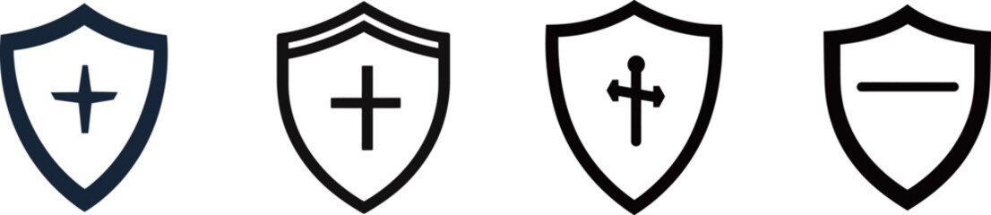 Obraz premium Minimalist vector illustration of a clean and simple outline shield icon representing protection, security, strength, and defense in a modern flat linear graphic style for emblematic and conceptual