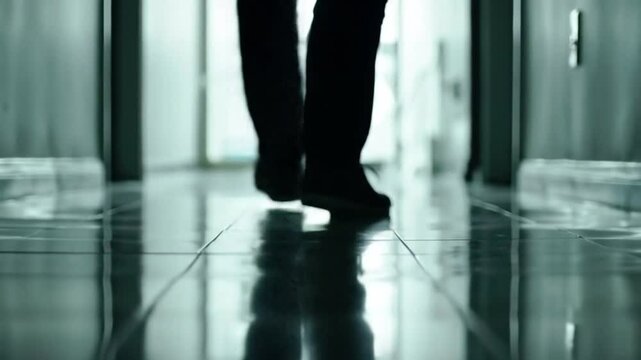 Mysterious Footsteps Walking Down a Dark Corridor