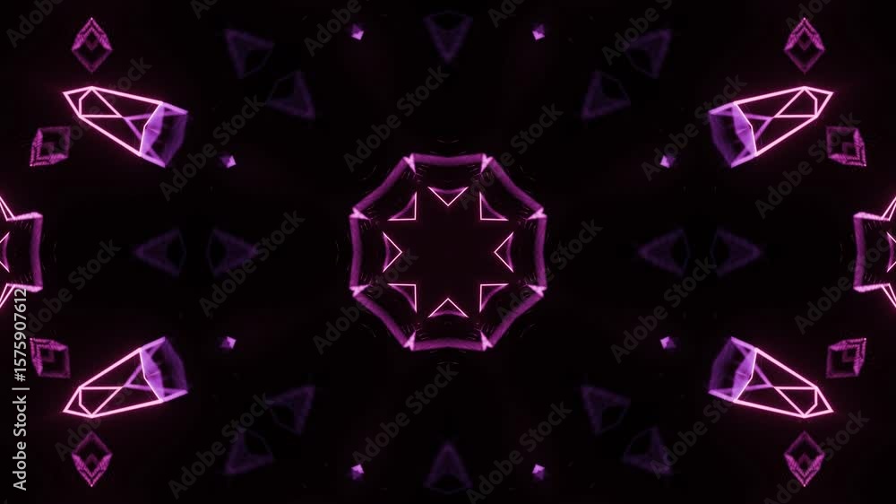 Poster glowing straight neon lines in radial kaleidoscope animation with light tone background, 3d motion l