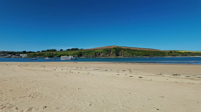 Pan from view of Padstow to Daymer Bay Beach, Cornwall, UK