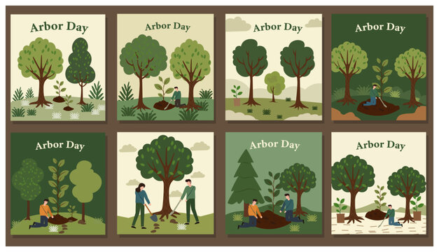 Arbor Day Vector Illustration Set