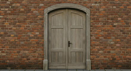 Antique Wooden Double Door Old Brick Wall Rustic Entrance Background
