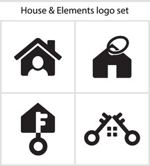 Creative House and Elements Logo Set Design Collection Featuring Keys and Home Symbols with a Modern Aesthetic for Real Estate and Security
