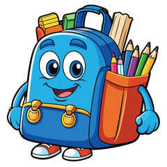Cartoon backpack with school supplies